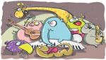 housle, klavesy, zobak, kytara, saxofon, mikrofon, koala, zirafa, prase, had, krk, buben, chobot, slon