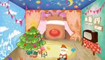 reindeer, curtain, partyflags, antenna, santaclaus, planet, tower, gift, tv
