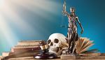 pages, goddess, sword, jaw, justice, scales, gavel, skull, statue, books