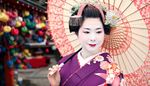 japan, ojenbryn, ornament, blomst, paraply, laebestift, frisure, makeup, geisha, kimono
