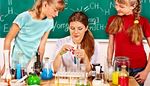 solution, chalkboard, microscope, turtleneck, schoolkid, experiment, test-tube, nails, chemistry, teacher, formula, flask